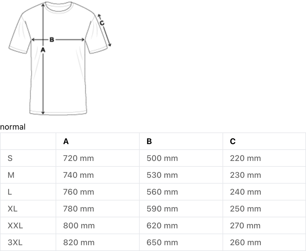 Herren Finishershirt 2025 - Größentabelle
