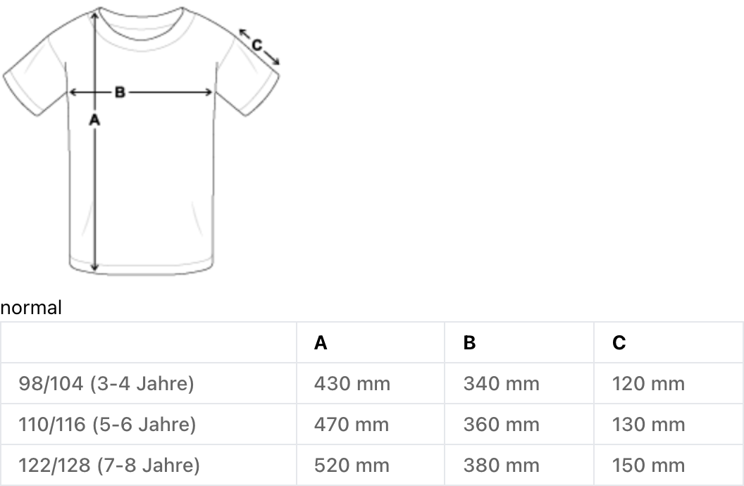 Stanley Stella - Kids Firmenlauf-Shirt Größentabelle 