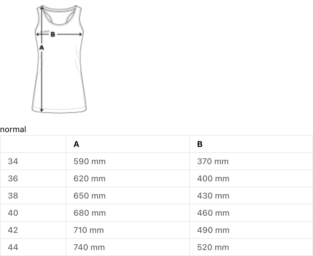 Ladies Tanktop 2025 - Größentabelle