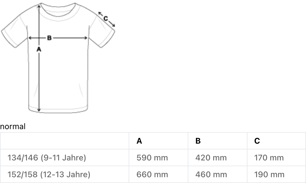 Stanley Stella - Teens Firmenlauf-Shirt Größentabelle